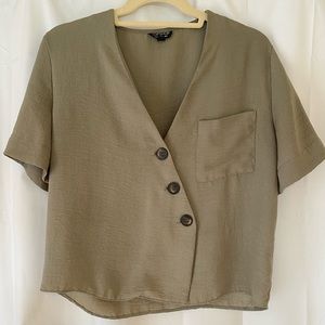 Topshop sage green asymmetrical short sleeve top